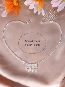 水鑽數字吊墜項鏈 - 銀色 - 查看 4