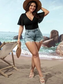 SHEIN Clasi Body girante delantero de malla en contraste - Negro - Ver 5