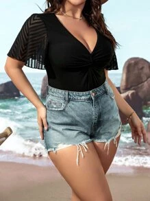 SHEIN Clasi Body girante delantero de malla en contraste - Negro - Ver 8