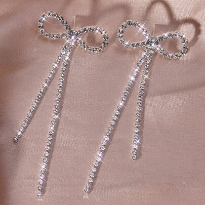 Rhinestone Bow Drop Earrings Valentines,Mom,Mother,Mother's Day,Gift