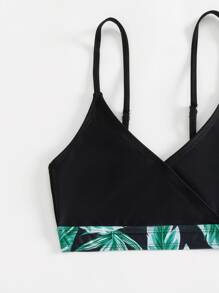 Tween Girl Contrast Tropical Print Bikini Set With Beach Shorts Matching Set Summer Beach - Black - View 3