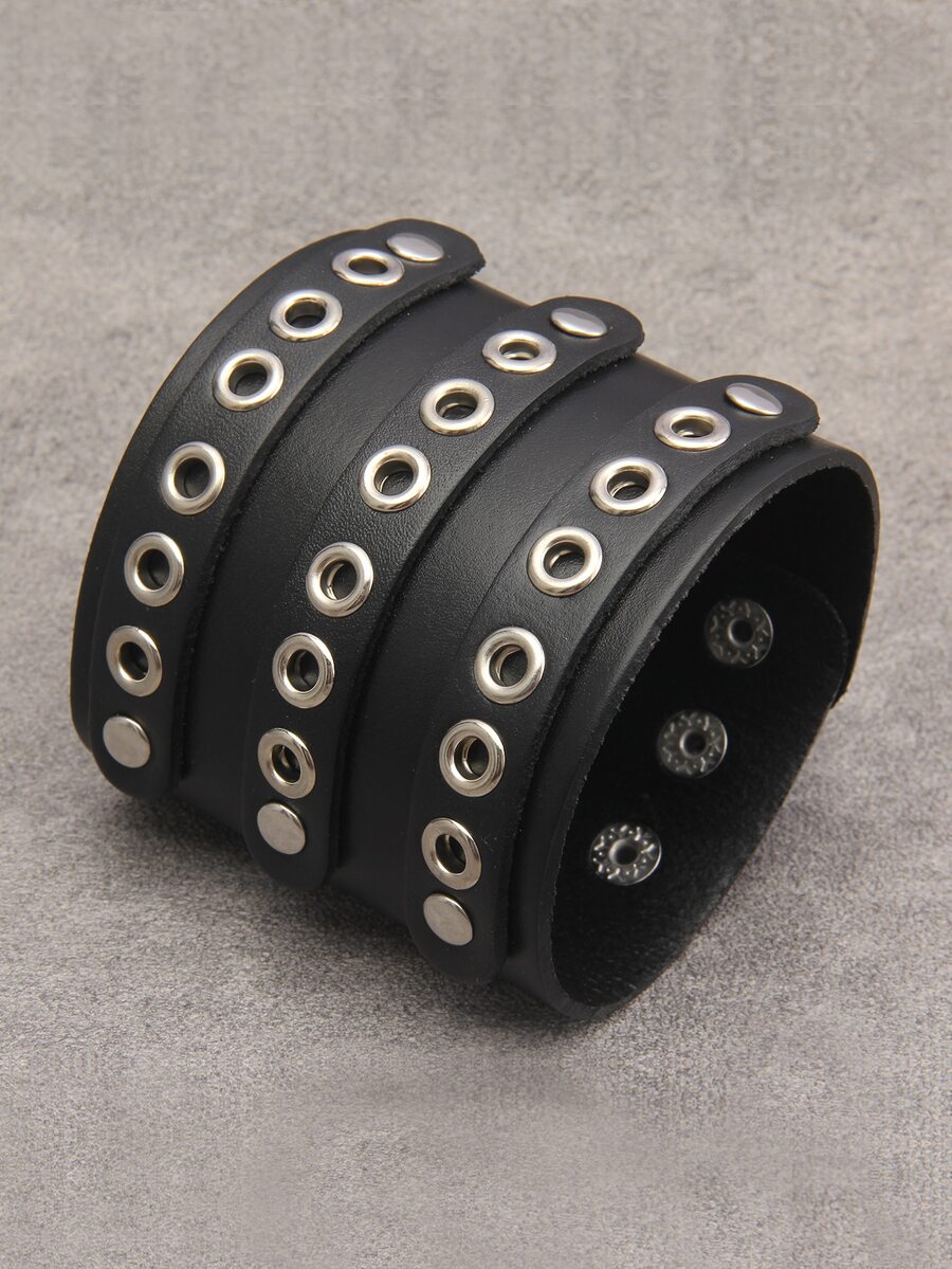 Hombres Pulsera con diseño de ojal - Negro - Ver 1