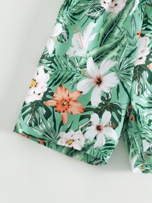 Boys Floral & Tropical Print Drawstring Waist Swim Shorts - Green - View 4