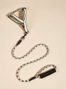 1pc Contrast Binding Pet Harness & 1pc Pet Leash - Grey - View 2