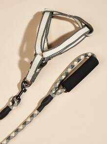 1pc Contrast Binding Pet Harness & 1pc Pet Leash - Grey - View 3