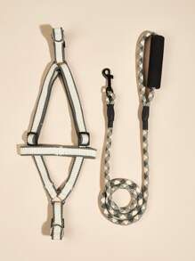 1pc Contrast Binding Pet Harness & 1pc Pet Leash - Grey - View 4