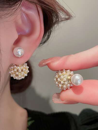 Andkiss 2pcs Faux Pearl Decor Earring Jackets