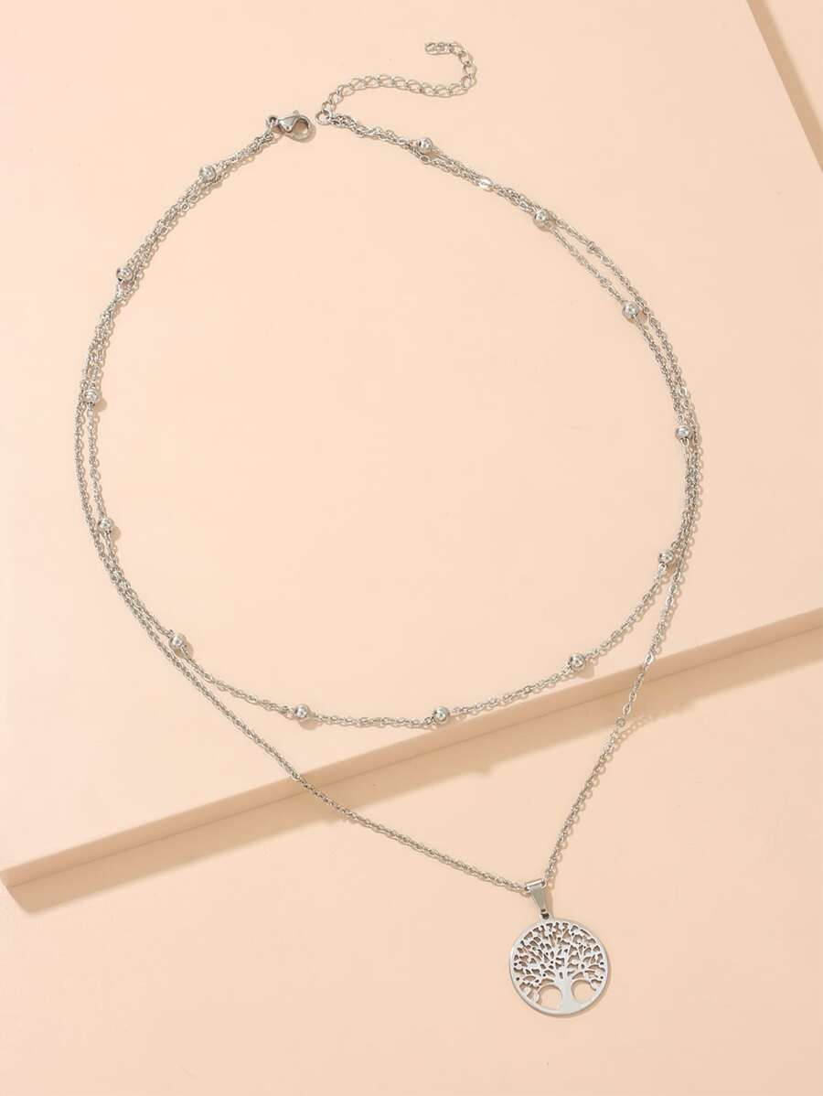 Vòng cổ nhiều lớp trang trí cây - Bạc - Xem 1