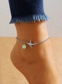 Glow In The Dark Bead & Swallow Decor Anklet - Silver - View 5