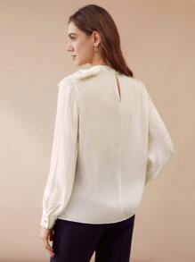 MOTF PREMIUM MOCK-NECK SHOULDER BOW BLOUSE - Beige - View 8