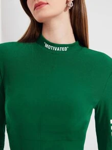 Mulvari Mock Neck Letter Graphic Tee - Dark Green - View 4