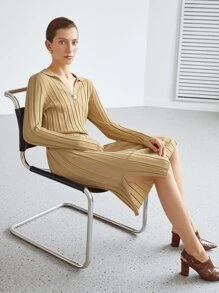 MOTF PREMIUM Váy pha sợi viscose có gân - Màu Khaki - Xem 3