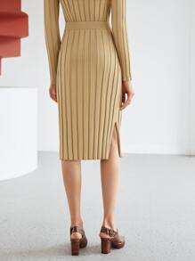 MOTF PREMIUM Váy pha sợi viscose có gân - Màu Khaki - Xem 4