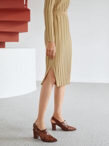 MOTF PREMIUM Váy pha sợi viscose có gân - Màu Khaki - Xem 8