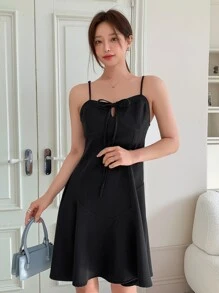 DAZY Tie Front Cami Dress - Black - View 3