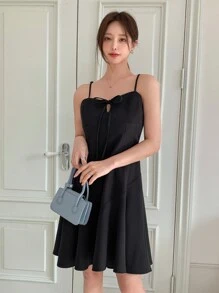 DAZY Tie Front Cami Dress - Black - View 4