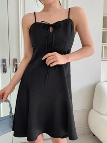 DAZY Tie Front Cami Dress - Black - View 5