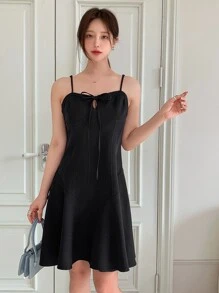 DAZY Tie Front Cami Dress - Black - View 6