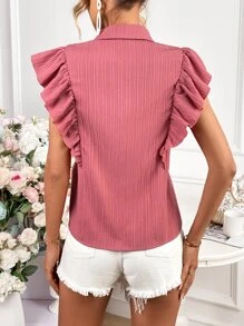 SHEIN Privé Ruffle Trim Button Front Shirt - Pink - View 2