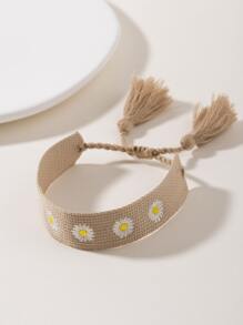 1 Miếng Tối giản Màu Khaki Vượt qua Thêu Thủ công Bện Của phụ nữ Vòng tay - Màu Khaki - Xem 2