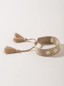 1 Miếng Tối giản Màu Khaki Vượt qua Thêu Thủ công Bện Của phụ nữ Vòng tay - Màu Khaki - Xem 3