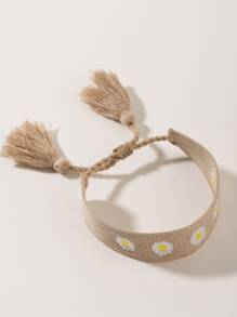 1 Miếng Tối giản Màu Khaki Vượt qua Thêu Thủ công Bện Của phụ nữ Vòng tay - Màu Khaki - Xem 4