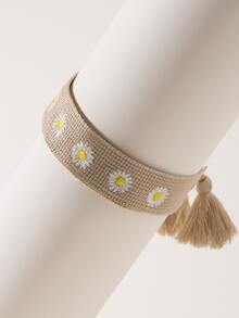 1 Miếng Tối giản Màu Khaki Vượt qua Thêu Thủ công Bện Của phụ nữ Vòng tay - Màu Khaki - Xem 6