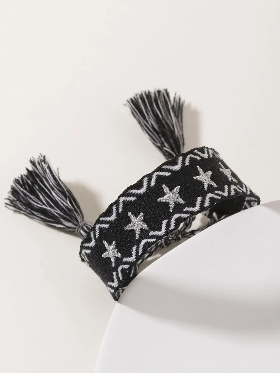 1入簡約手工編織女士手鐲 - 黑色 - 查看 1