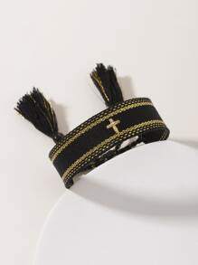 1條簡單十字綉織手繩,棕褐色,適用於女性 - 黑色 - 查看 1