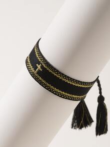 1條簡單十字綉織手繩,棕褐色,適用於女性 - 黑色 - 查看 2