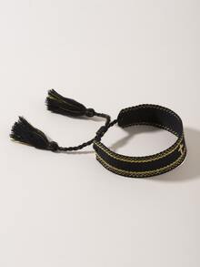 1條簡單十字綉織手繩,棕褐色,適用於女性 - 黑色 - 查看 3