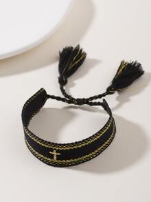 1條簡單十字綉織手繩,棕褐色,適用於女性 - 黑色 - 查看 5