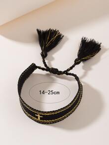 1條簡單十字綉織手繩,棕褐色,適用於女性 - 黑色 - 查看 6