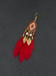 Feather & Bead Decor Drop Earrings - Multicolor - View 4
