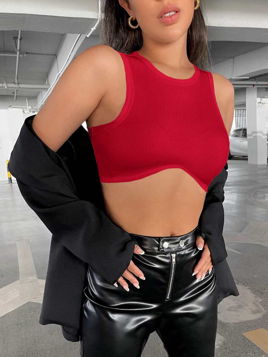 SHEIN ICON 1入組素色短款背心 - 紅色 - 查看 1