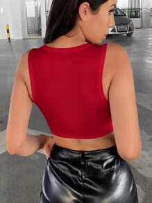 SHEIN ICON 1入組素色短款背心 - 紅色 - 查看 2