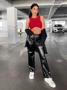 SHEIN ICON 1入組素色短款背心 - 紅色 - 查看 3