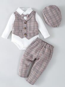 Baby Boy Bow Front 2 In 1 Bodysuit & Pants, For Christmas - Multicolor - View 1