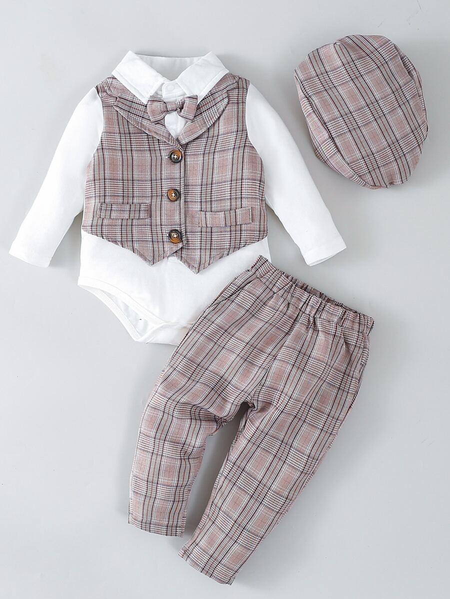 Baby Boy Bow Front 2 In 1 Bodysuit & Pants, For Christmas - Multicolor - View 1