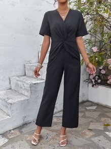 SHEIN Privé Solid Twist Front Jumpsuit - Black - View 6