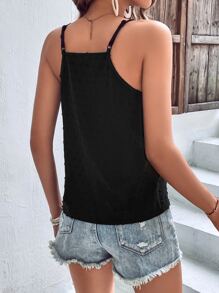 SHEIN LUNE Solid Lace Trim Cami Top - Black - View 2