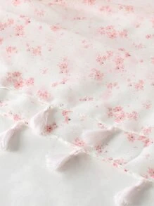 1pc Floral Print Tassel Decor Scarf Elegant Lightweight Shawl Valentine's Day Valentines - Multicolor - View 4