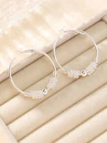 Bông tai Hoop trang trí hạt - Bạc - Xem 1