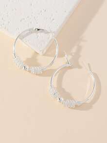 Bông tai Hoop trang trí hạt - Bạc - Xem 2