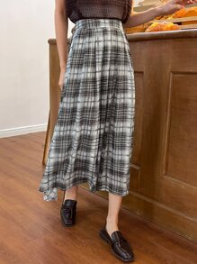 DAZY Plaid Print High Waist Skirt - Black and White - View 6