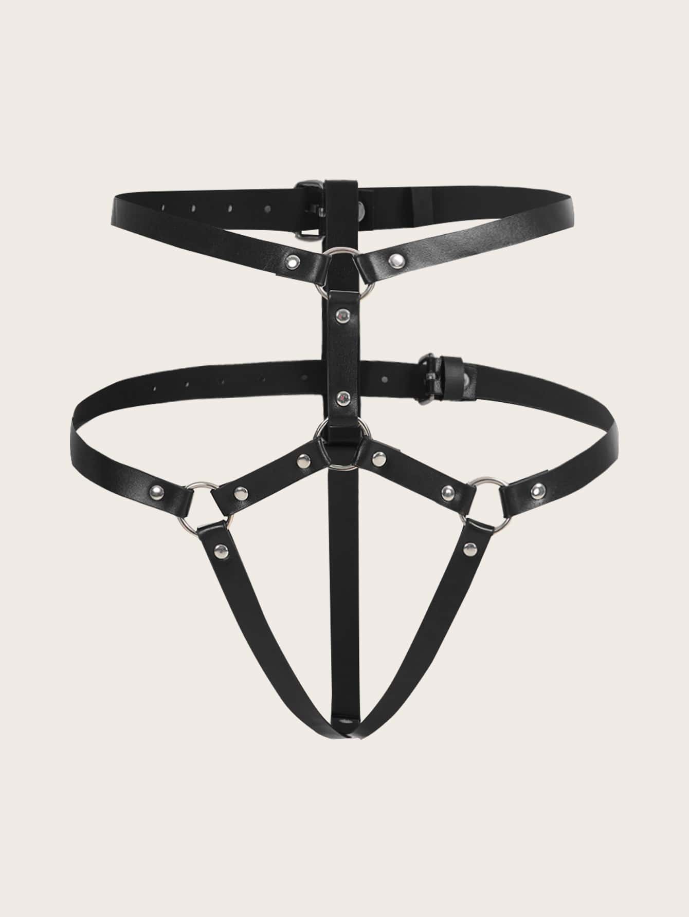 arnés con liga con aro O con diseño de tachuela - Negro - Ver 1