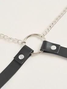 Sujetador arnés con diseño de cadena con aro O tachuela - Negro - Ver 3