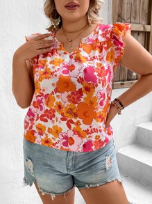 SHEIN VCAY Plus Floral Print Ruffle Trim Blouse - Multicolor - View 2