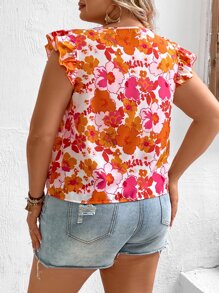 SHEIN VCAY Plus Floral Print Ruffle Trim Blouse - Multicolor - View 3