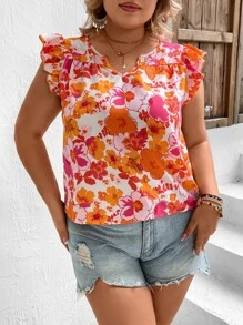 SHEIN VCAY Plus Floral Print Ruffle Trim Blouse - Multicolor - View 5